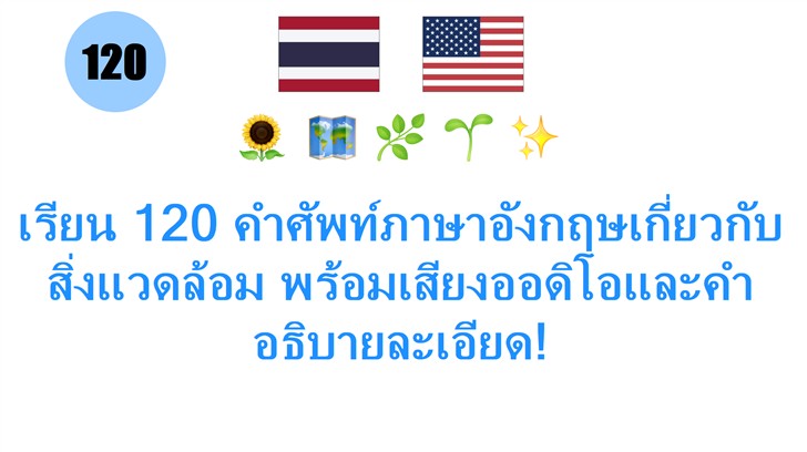 เรียน 120 คำศัพท์ภาษาอังกฤษเกี่ยวกับสิ่งแวดล้อม พร้อมเสียงออดิโอและคำอธิบายละเอียด!